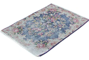 Semi Antique Muted Floral 1'6X2'2 Distressed Vintage Oriental Rug