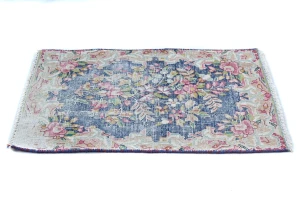 Semi Antique Muted Floral 1'6X2'2 Distressed Vintage Oriental Rug