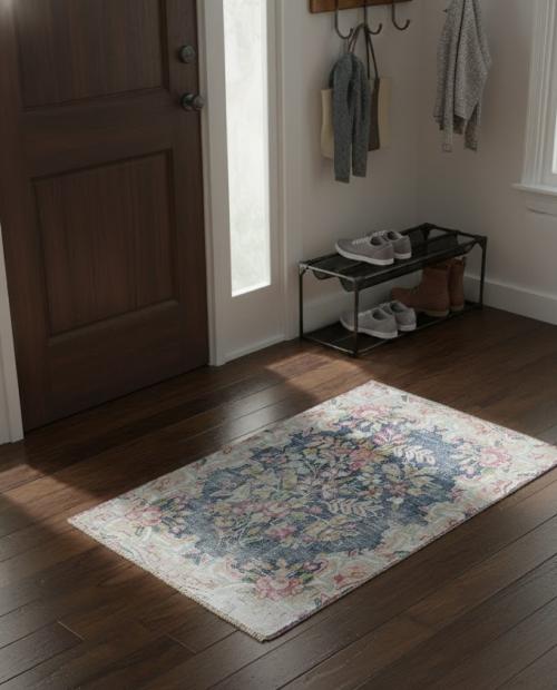 Semi Antique Muted Floral 1'6X2'2 Distressed Vintage Oriental Rug