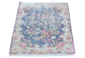 Semi Antique Muted Floral 1'6X2'2 Distressed Vintage Oriental Rug