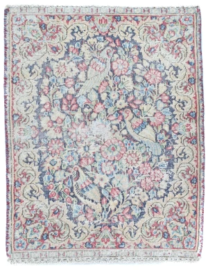 Semi Antique Muted Floral 1'7 X 2'3 Distressed Oriental Rug