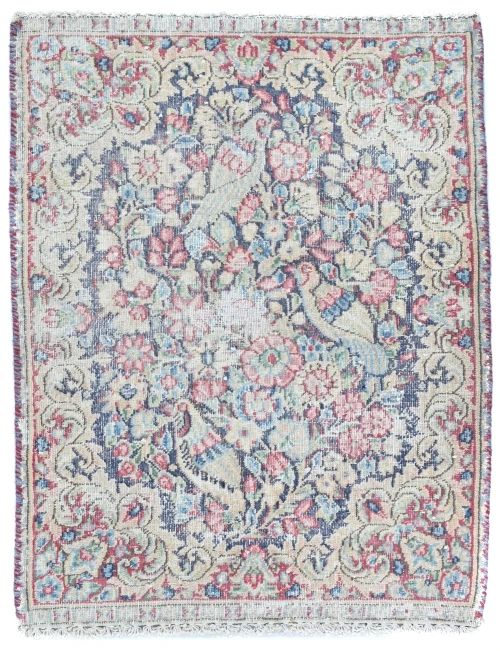 Semi Antique Muted Floral 1'7 X 2'3 Distressed Oriental Rug