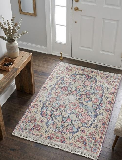 Semi Antique Muted Floral 1'7X2'3 Distressed Oriental Rug