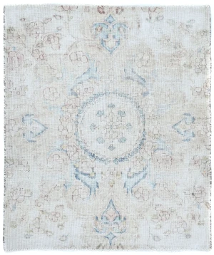 Semi Antique Muted Cream Floral 2'6X2'11 Distressed Oriental Rug