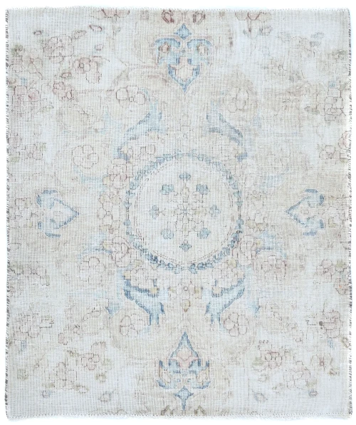 Semi Antique Muted Cream Floral 2'6X2'11 Distressed Oriental Rug