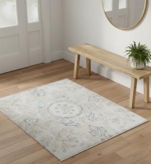 Semi Antique Muted Cream Floral 2'6X2'11 Distressed Oriental Rug