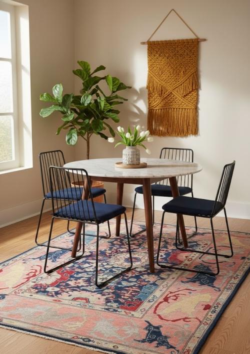 Dark Navy Floral Modern 5X7 Kazak Pakistan Rug