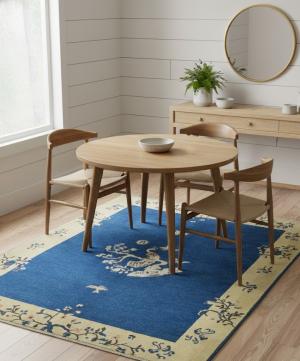 Navy Blue Bordered Modern 5'2X6'5 Kazak Pakistan Rug