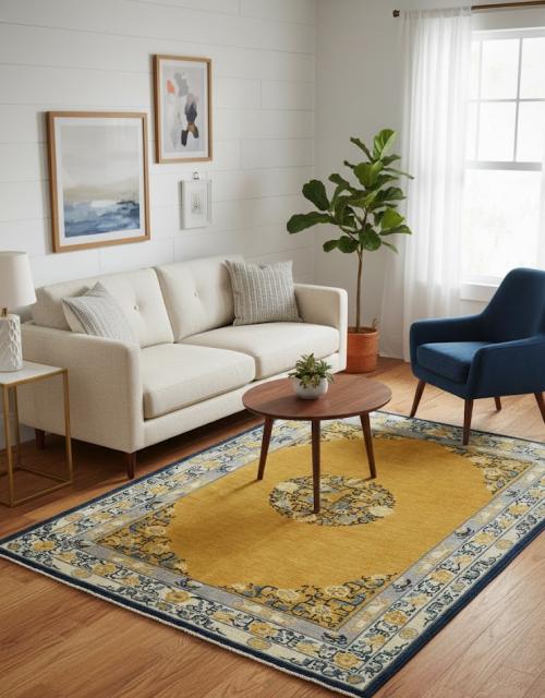 Gold Floral Modern 5X7 Kazak Pakistan Rug