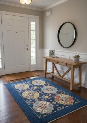 Navy Blue Geometric Modern 3X5 Kazak Pakistan Rug