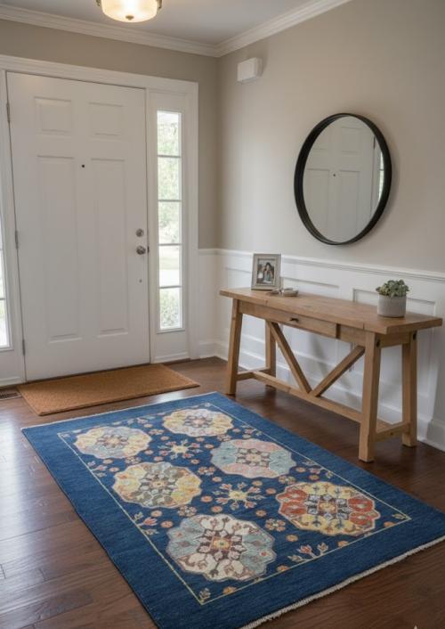 Navy Blue Geometric Modern 3X5 Kazak Pakistan Rug