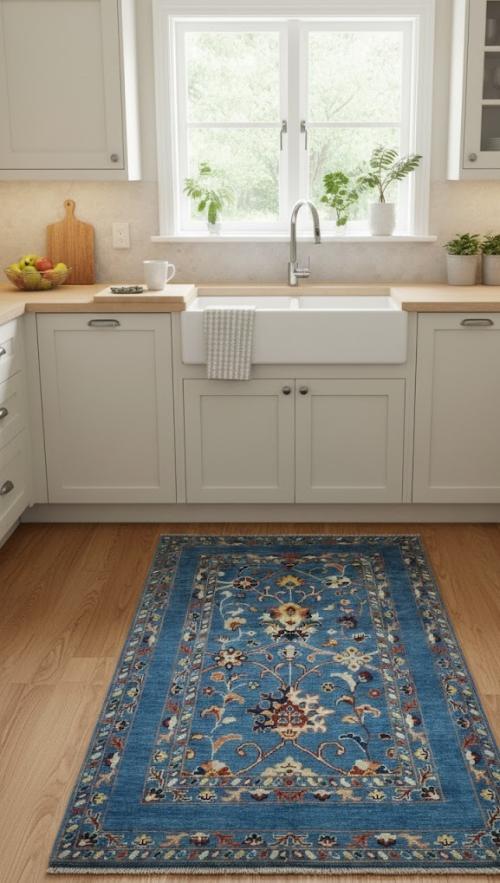 2'11 x 4'10 Hand Knotted Kazak Pakistan Blue Floral Wool Rug