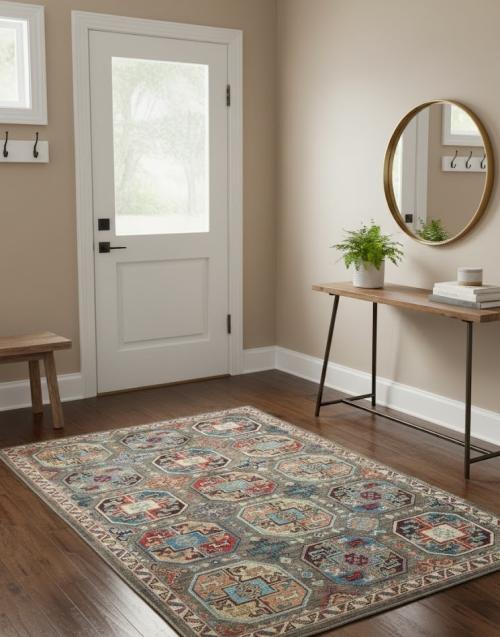 Brown Geometric Modern 4X6 Kazak Oushak Pakistan Rug