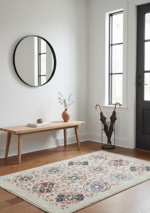 Beige Floral Modern 4X6 Kazak Oushak Pakistan Rug