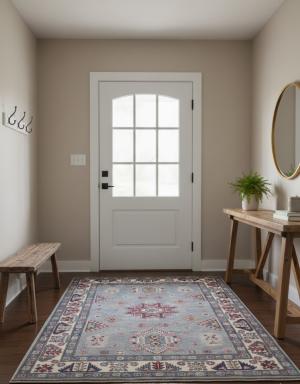 Light Gray Geometric Modern 4X6 Kazak Pakistan Rug