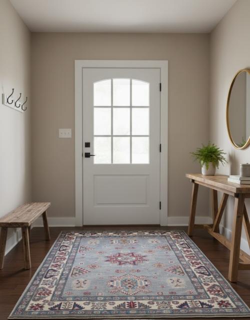 Light Gray Geometric Modern 4X6 Kazak Pakistan Rug