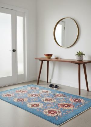 Blue Geometric Modern 4X6 Kazak Pakistan Rug