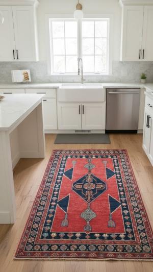 Red Modern Geometric 4X6 Kazak Oushak Oriental Rug