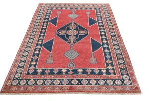 Red Modern Geometric 4X6 Kazak Oushak Oriental Rug