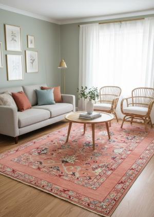 Coral Floral Modern 4X6 Kazak Oushak Oriental Rug