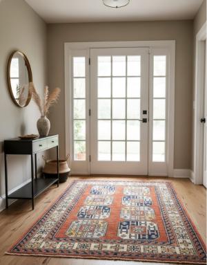 Dark Orange Modern Geometric 4X6 Kazak Oushak Pakistan Rug