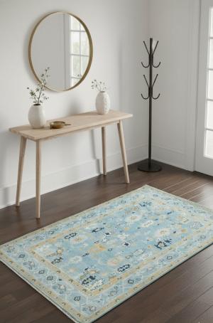 Light Blue Floral Modern 4X6 Oushak Kazak Pakistan Oriental Rug