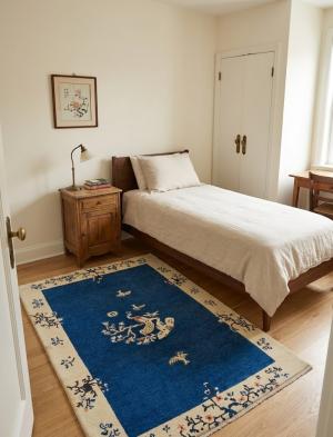 Navy Blue Bordered Modern 4X6 Kazak Osuhak Pakistan Rug