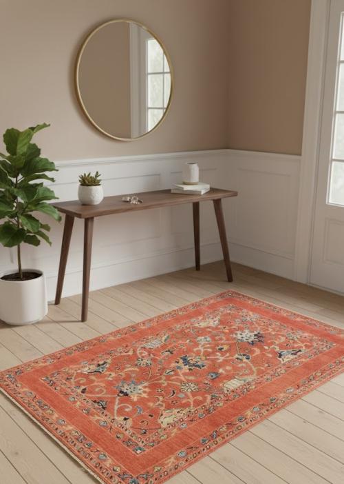 Orange Floral Modern 4X6 Kazak Osuhak Pakistan Rug