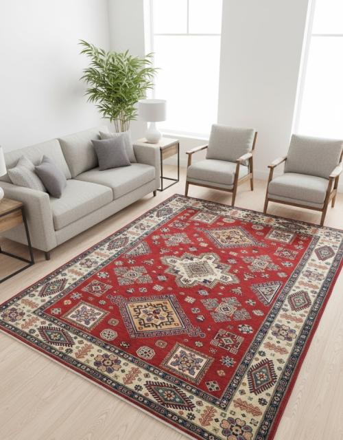 Red Modern Geometric 6X9 Kazak Oushak Pakistan Rug