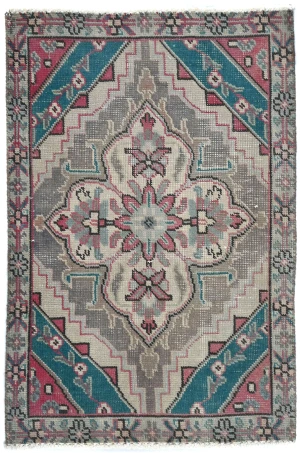 Semi Antique Muted Floral 1'8X2'4 Distressed Oriental Rug