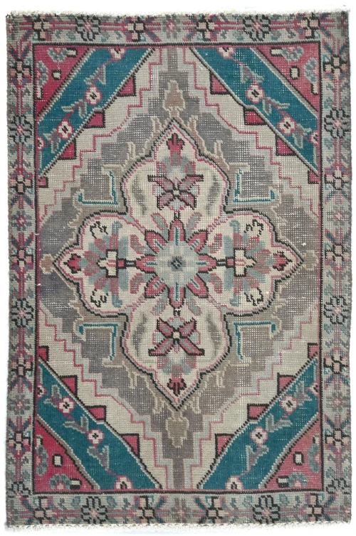 Semi Antique Muted Floral 1'8X2'4 Distressed Oriental Rug