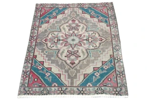 Semi Antique Muted Floral 1'8X2'4 Distressed Oriental Rug