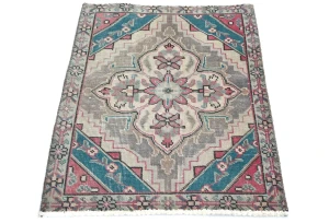 Semi Antique Muted Floral 1'8X2'4 Distressed Oriental Rug