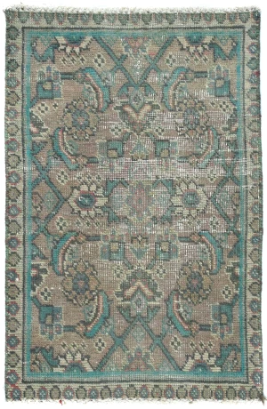 Semi Antique Muted Floral 1'7X2'4 Distressed Oriental Rug