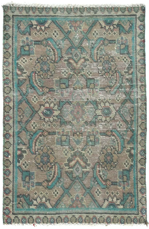 Semi Antique Muted Floral 1'7X2'4 Distressed Oriental Rug