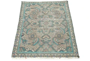 Semi Antique Muted Floral 1'7X2'4 Distressed Oriental Rug