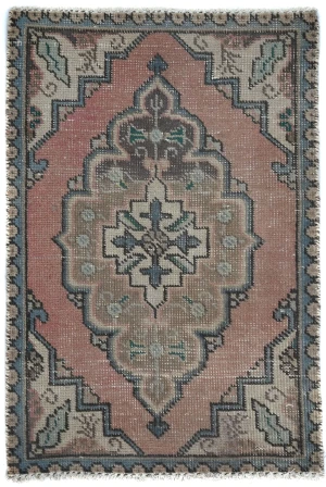 Semi Antique Muted Floral 1'8X2'6 Distressed Oriental Rug