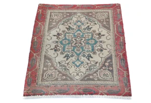 Semi Antique Muted Floral 1'8X2'3 Distressed Oriental Square Rug