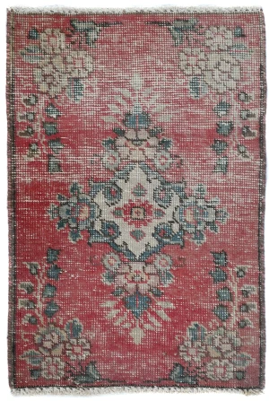 Semi Antique Muted Floral 1'6X2'3 Distressed Oriental Square Rug