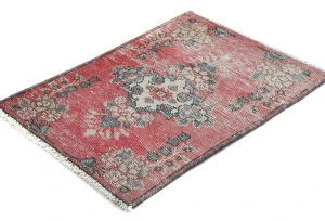 Semi Antique Muted Floral 1'6X2'3 Distressed Oriental Square Rug
