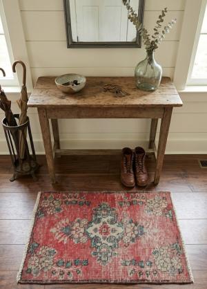 Semi Antique Muted Floral 1'6X2'3 Distressed Oriental Square Rug