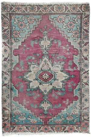 Semi Antique Muted Floral 1'6X2'3 Distressed Oriental Rug