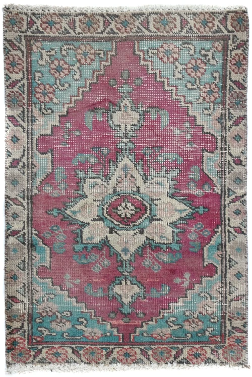 Semi Antique Muted Floral 1'6X2'3 Distressed Oriental Rug