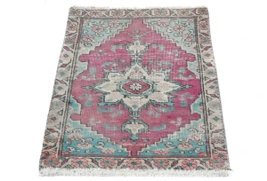 Semi Antique Muted Floral 1'6X2'3 Distressed Oriental Rug