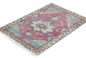Semi Antique Muted Floral 1'6X2'3 Distressed Oriental Rug