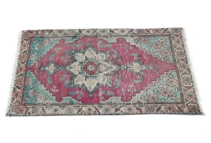 Semi Antique Muted Floral 1'6X2'3 Distressed Oriental Rug