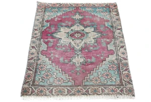 Semi Antique Muted Floral 1'6X2'3 Distressed Oriental Rug