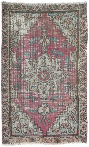 Semi Antique Muted Floral 1'7X2'6 Distressed Vintage Oriental Rug