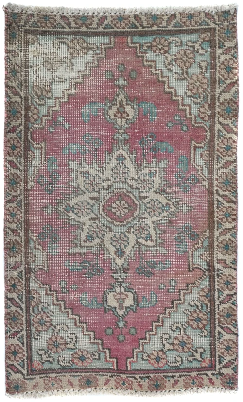 Semi Antique Muted Floral 1'7X2'6 Distressed Vintage Oriental Rug