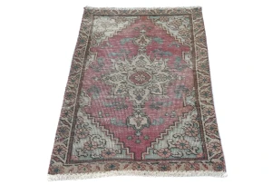 Semi Antique Muted Floral 1'7X2'6 Distressed Vintage Oriental Rug